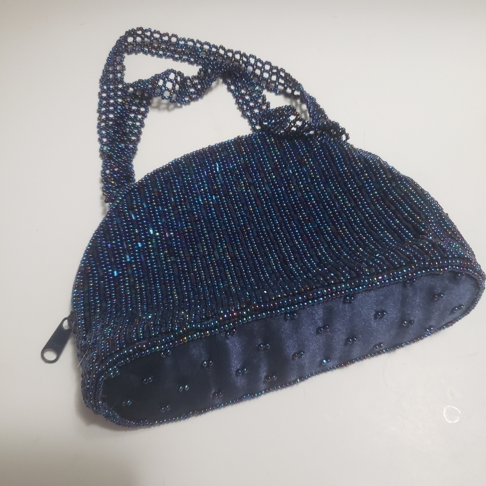 Vtg La Regale blue seabead mini handbag